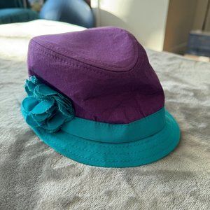 Purple and Aqua Baby Fedora Hat with Floral Accent Sz 4-6 mos